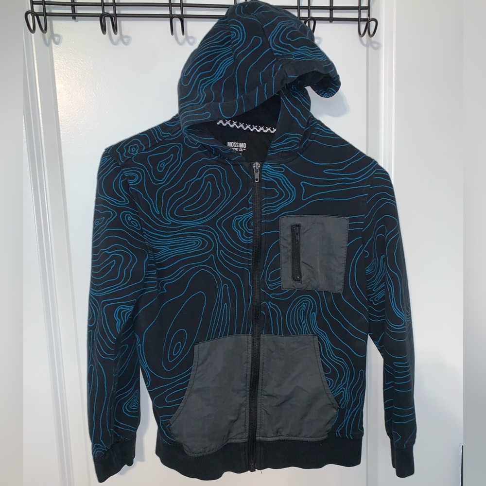 Mossimo size 8-10 Black and Blue Patterned Hoodie